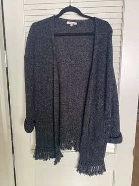 Madewell Black Textured Open-Front Fringe Cardigan